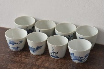 江戸期　古伊万里　染付蕎麦猪口8個セット(和食器)(R-044608)