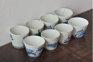 江戸期　古伊万里　染付蕎麦猪口8個セット(和食器)(R-044608)