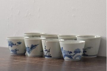 江戸期　古伊万里　染付蕎麦猪口8個セット(和食器)(R-044608)