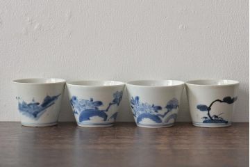 江戸期　古伊万里　染付蕎麦猪口8個セット(和食器)(R-044608)