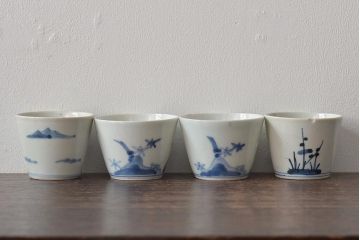 江戸期　古伊万里　染付蕎麦猪口8個セット(和食器)(R-044608)