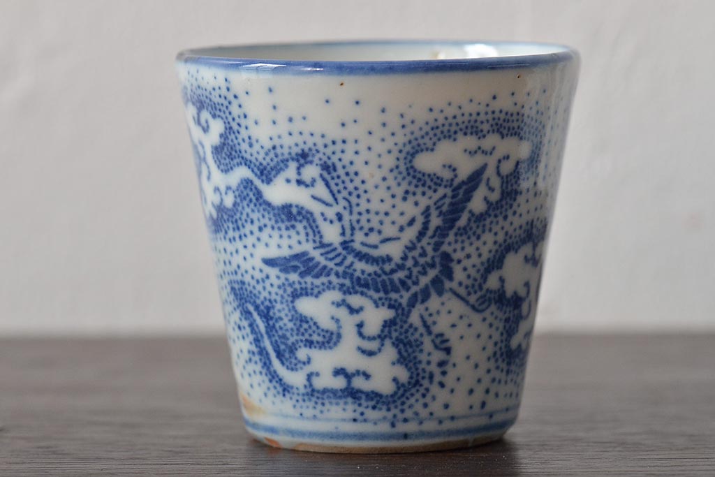 明治大正期　雲鶴文印判蕎麦猪口8個セット(和食器)(R-044609)