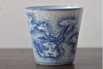 明治大正期　雲鶴文印判蕎麦猪口8個セット(和食器)(R-044609)