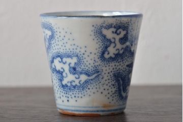 明治大正期　雲鶴文印判蕎麦猪口8個セット(和食器)(R-044609)