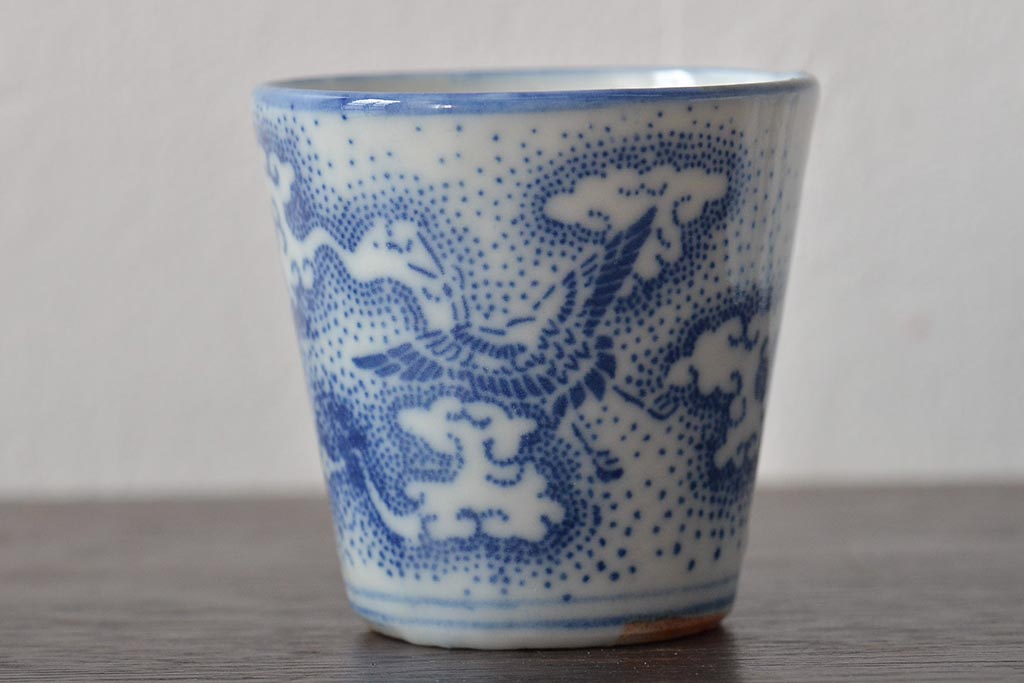 明治大正期　雲鶴文印判蕎麦猪口8個セット(和食器)(R-044609)