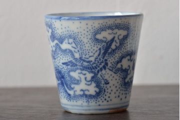 明治大正期　雲鶴文印判蕎麦猪口8個セット(和食器)(R-044609)