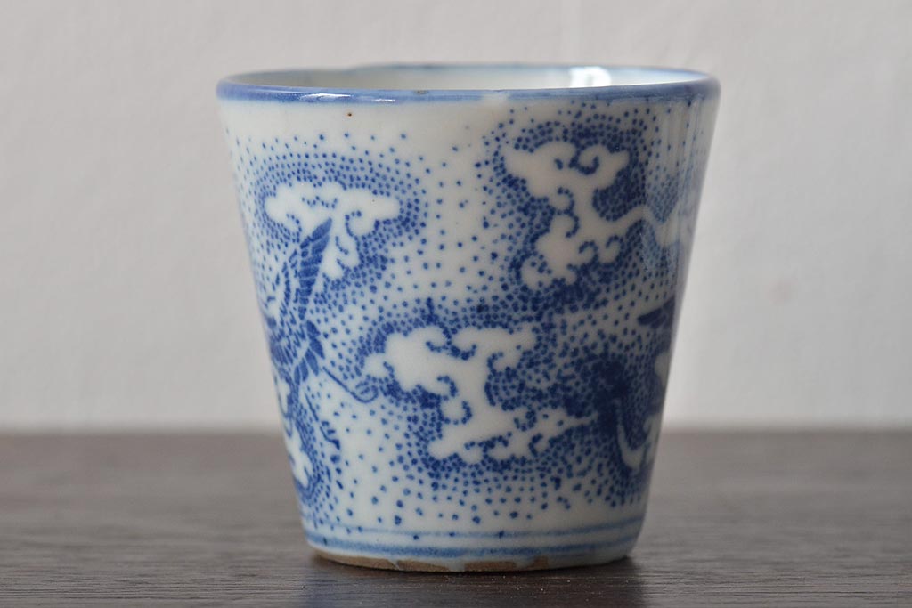 明治大正期　雲鶴文印判蕎麦猪口8個セット(和食器)(R-044609)