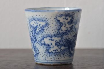 明治大正期　雲鶴文印判蕎麦猪口8個セット(和食器)(R-044609)