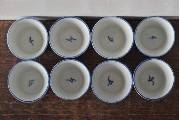 明治大正期　雲鶴文印判蕎麦猪口8個セット(和食器)(R-044609)