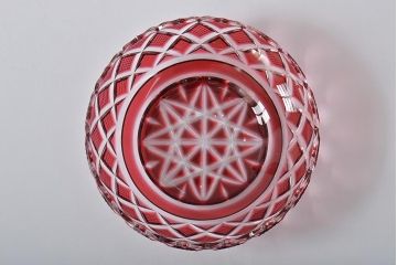 尚古集成館監修　薩摩ガラス工芸作　色被せガラス　切子段付中皿(島津薩摩切子、ガラス皿)(R-044610)