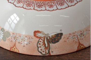 明治期　九谷焼　花蝶図　赤絵三つ重ね鉢(深鉢、深皿)(R-044613)