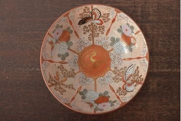 明治期　九谷焼　花蝶図　赤絵三つ重ね鉢(深鉢、深皿)(R-044613)