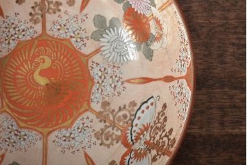 明治期　九谷焼　花蝶図　赤絵三つ重ね鉢(深鉢、深皿)(R-044613)