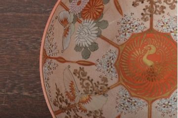 明治期　九谷焼　花蝶図　赤絵三つ重ね鉢(深鉢、深皿)(R-044613)