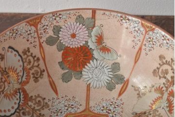 明治期　九谷焼　花蝶図　赤絵三つ重ね鉢(深鉢、深皿)(R-044613)