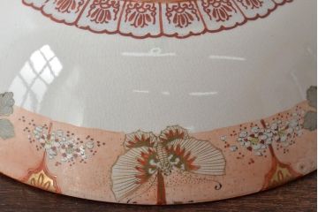 明治期　九谷焼　花蝶図　赤絵三つ重ね鉢(深鉢、深皿)(R-044613)
