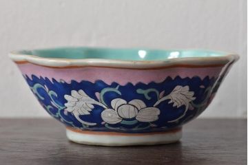 明治期　色絵小鉢4点(花文、中国李朝?)(R-044614)