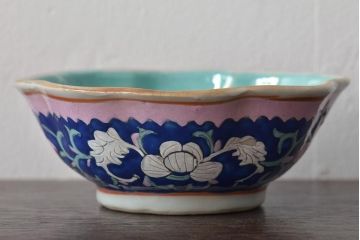 明治期　色絵小鉢4点(花文、中国李朝?)(R-044614)