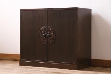 アンティーク家具　昭和初期　珍品　前板桐材・天板側板ナラ材　モダンデザインが素敵な収納棚(戸棚)(R-044617)