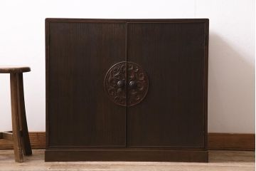 アンティーク家具　昭和初期　珍品　前板桐材・天板側板ナラ材　モダンデザインが素敵な収納棚(戸棚)(R-044617)
