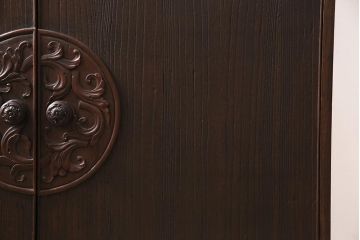 アンティーク家具　昭和初期　珍品　前板桐材・天板側板ナラ材　モダンデザインが素敵な収納棚(戸棚)(R-044617)