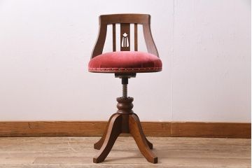 アンティーク家具　大正ロマン　ナラ材　小振りでかわいいドクターチェア(回転椅子)(R-044618)