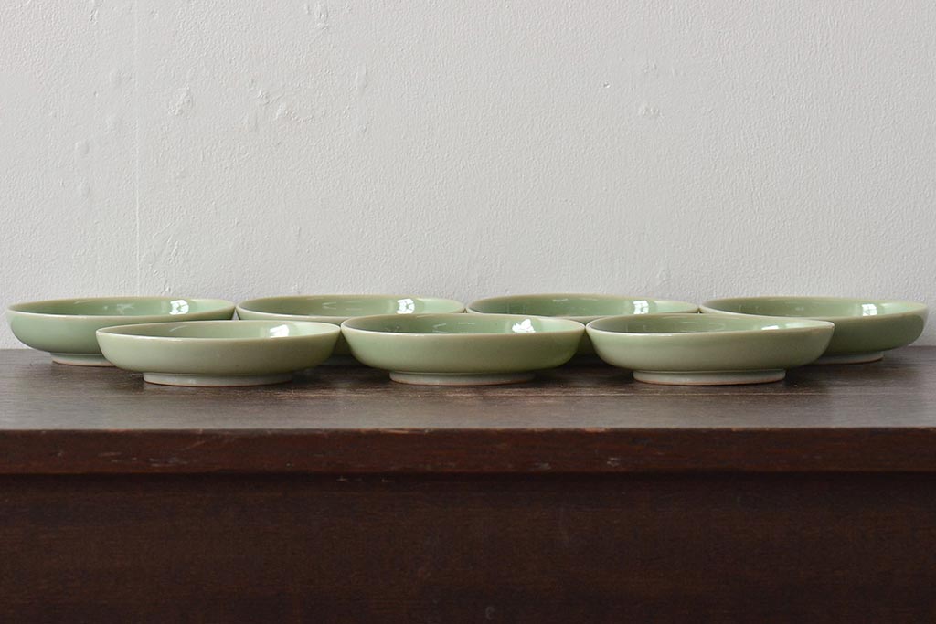 大正〜昭和初期　青磁花文小皿7枚セット(R-044622)