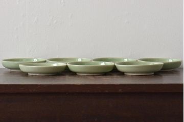 大正〜昭和初期　青磁花文小皿7枚セット(R-044622)