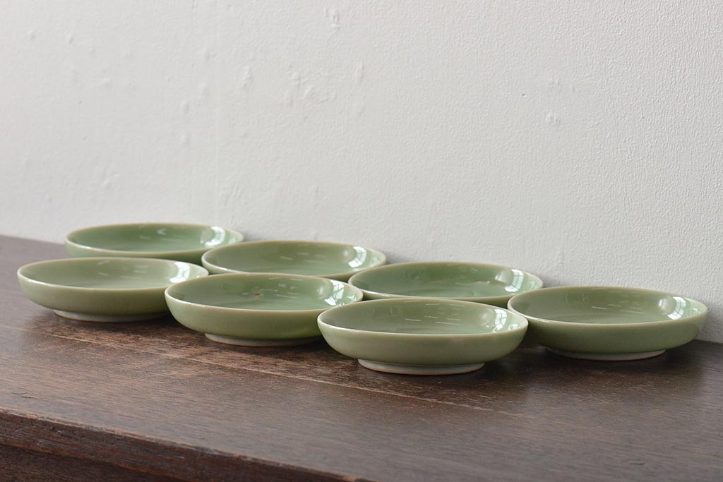 大正〜昭和初期　青磁花文小皿7枚セット(R-044622)