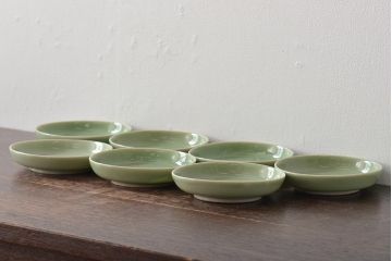 大正〜昭和初期　青磁花文小皿7枚セット(R-044622)