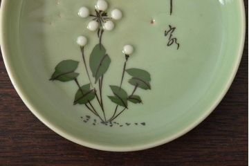 大正〜昭和初期　青磁花文小皿7枚セット(R-044622)