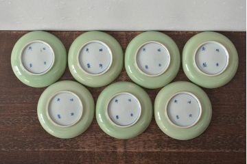 大正〜昭和初期　青磁花文小皿7枚セット(R-044622)