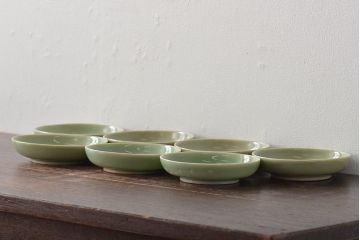 大正〜昭和初期　青磁花文小皿7枚セット(R-044623)