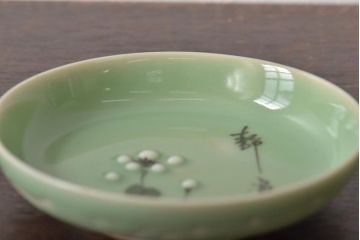 大正〜昭和初期　青磁花文小皿7枚セット(R-044623)