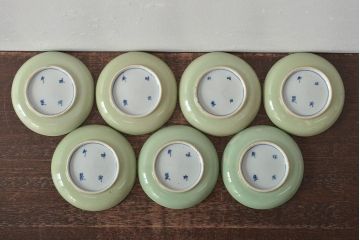 大正〜昭和初期　青磁花文小皿7枚セット(R-044623)