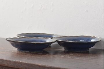 幕末明治期　瑠璃釉金彩五寸皿3枚セット(中皿)(R-044624)