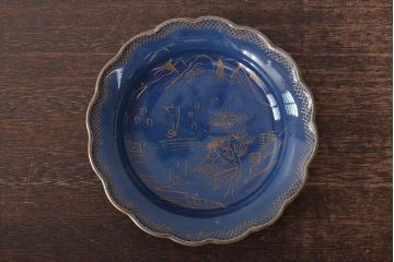 幕末明治期　瑠璃釉金彩五寸皿3枚セット(中皿)(R-044624)