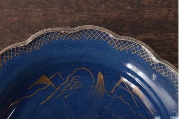 幕末明治期　瑠璃釉金彩五寸皿3枚セット(中皿)(R-044624)