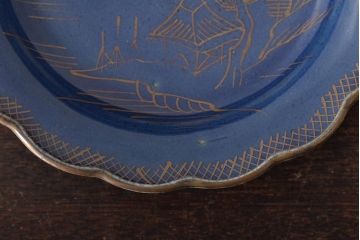 幕末明治期　瑠璃釉金彩五寸皿3枚セット(中皿)(R-044624)