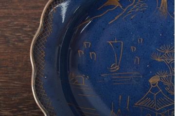 幕末明治期　瑠璃釉金彩五寸皿3枚セット(中皿)(R-044624)