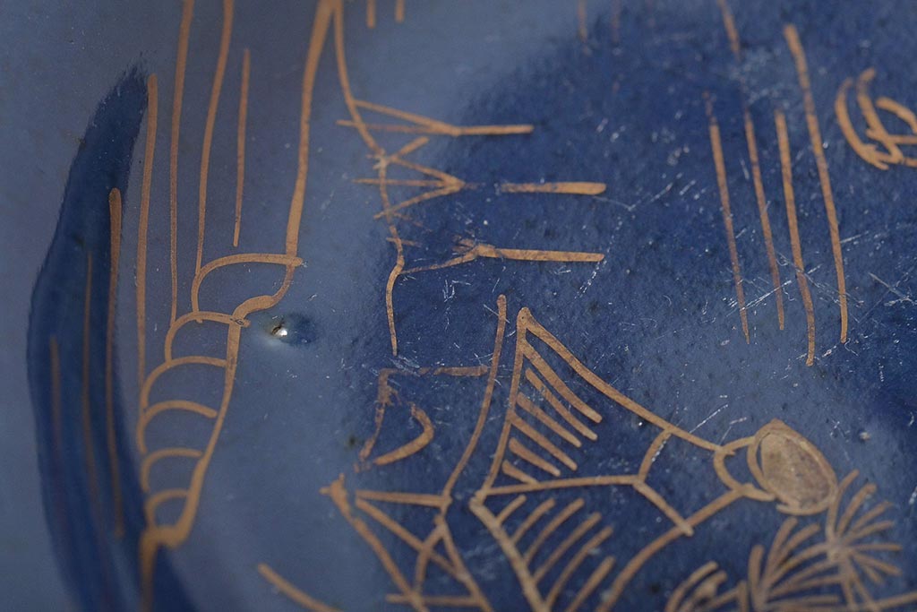 幕末明治期　瑠璃釉金彩五寸皿3枚セット(中皿)(R-044624)