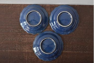 幕末明治期　瑠璃釉金彩五寸皿3枚セット(中皿)(R-044624)