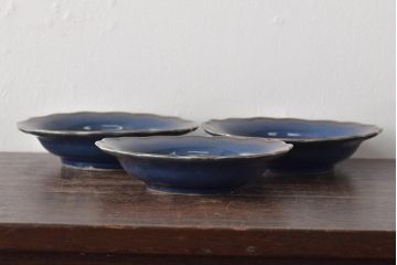 幕末明治期　瑠璃釉金彩五寸皿3枚セット(中皿)(R-044625)