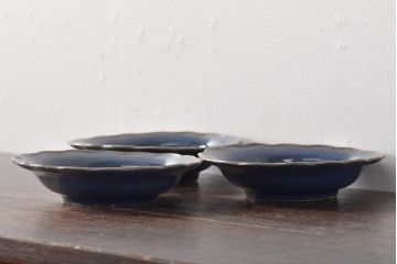 幕末明治期　瑠璃釉金彩五寸皿3枚セット(中皿)(R-044625)