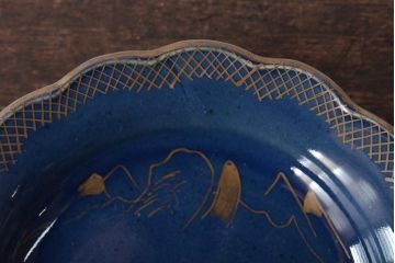 幕末明治期　瑠璃釉金彩五寸皿3枚セット(中皿)(R-044625)