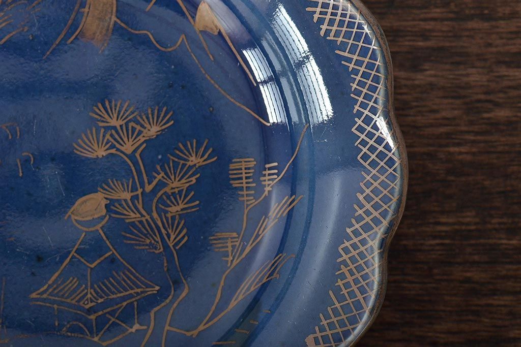 幕末明治期　瑠璃釉金彩五寸皿3枚セット(中皿)(R-044625)