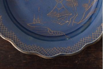 幕末明治期　瑠璃釉金彩五寸皿3枚セット(中皿)(R-044625)