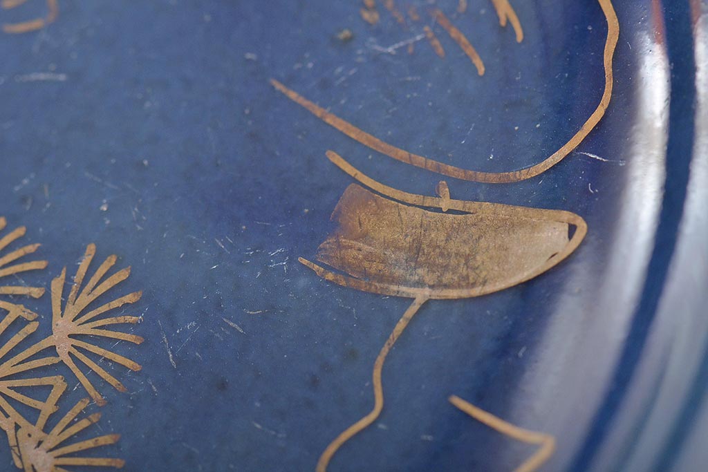 幕末明治期　瑠璃釉金彩五寸皿3枚セット(中皿)(R-044625)