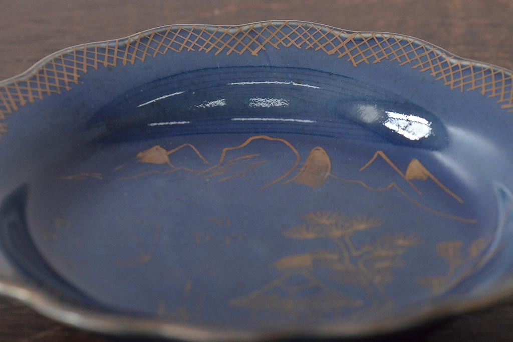 幕末明治期　瑠璃釉金彩五寸皿3枚セット(中皿)(R-044625)