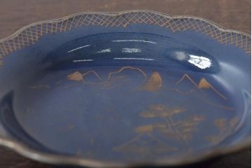 幕末明治期　瑠璃釉金彩五寸皿3枚セット(中皿)(R-044625)